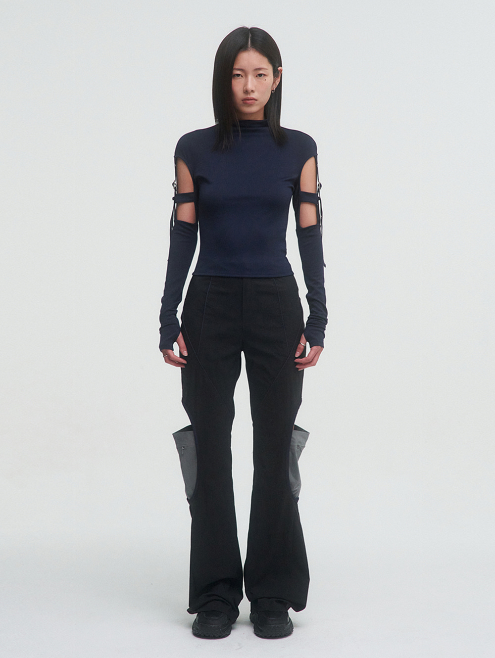 CUT OUT BELTED TOP [NAVY]